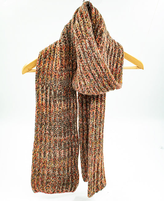 Chunky Knit Ribbed Cashmere Scarf in Orange Mix