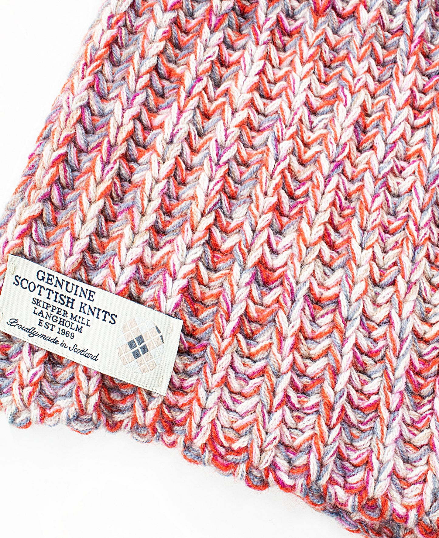 Chunky Knit Ribbed Cashmere Scarf in Pink Mix