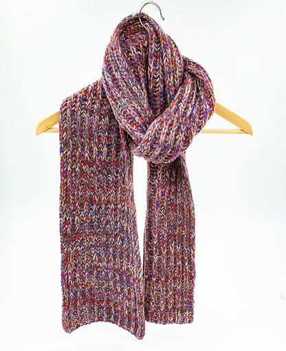 Chunky Knit Ribbed Cashmere Scarf in Purple Mix