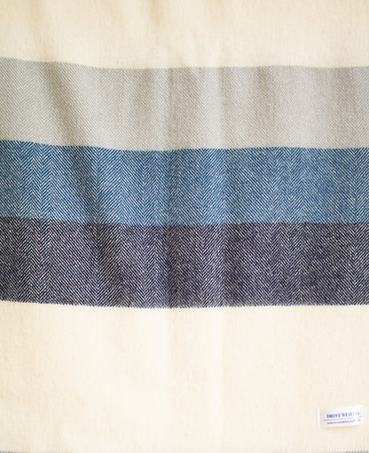 Wool Stripe Blanket in Ecru with Blue Stripe