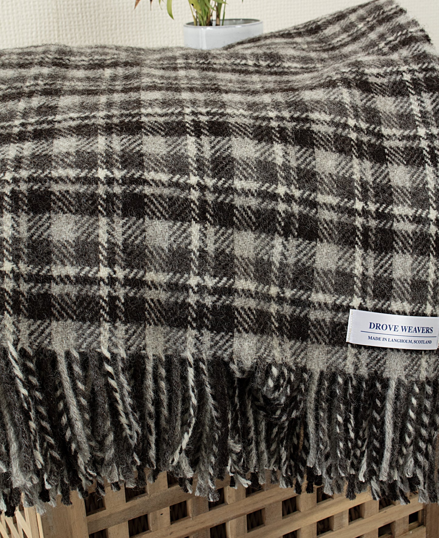 Wool Throw in Dark Natural Small Check
