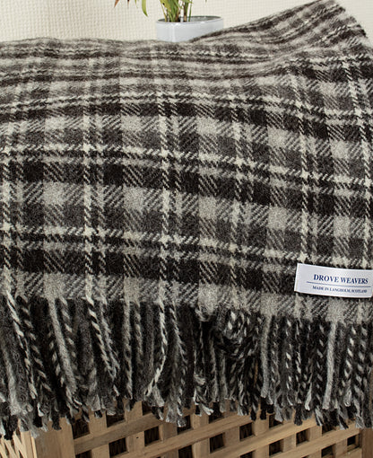 Wool Throw in Dark Natural Small Check