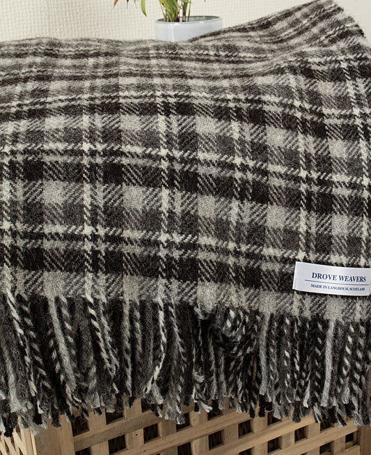 Wool Throw in Dark Natural Small Check