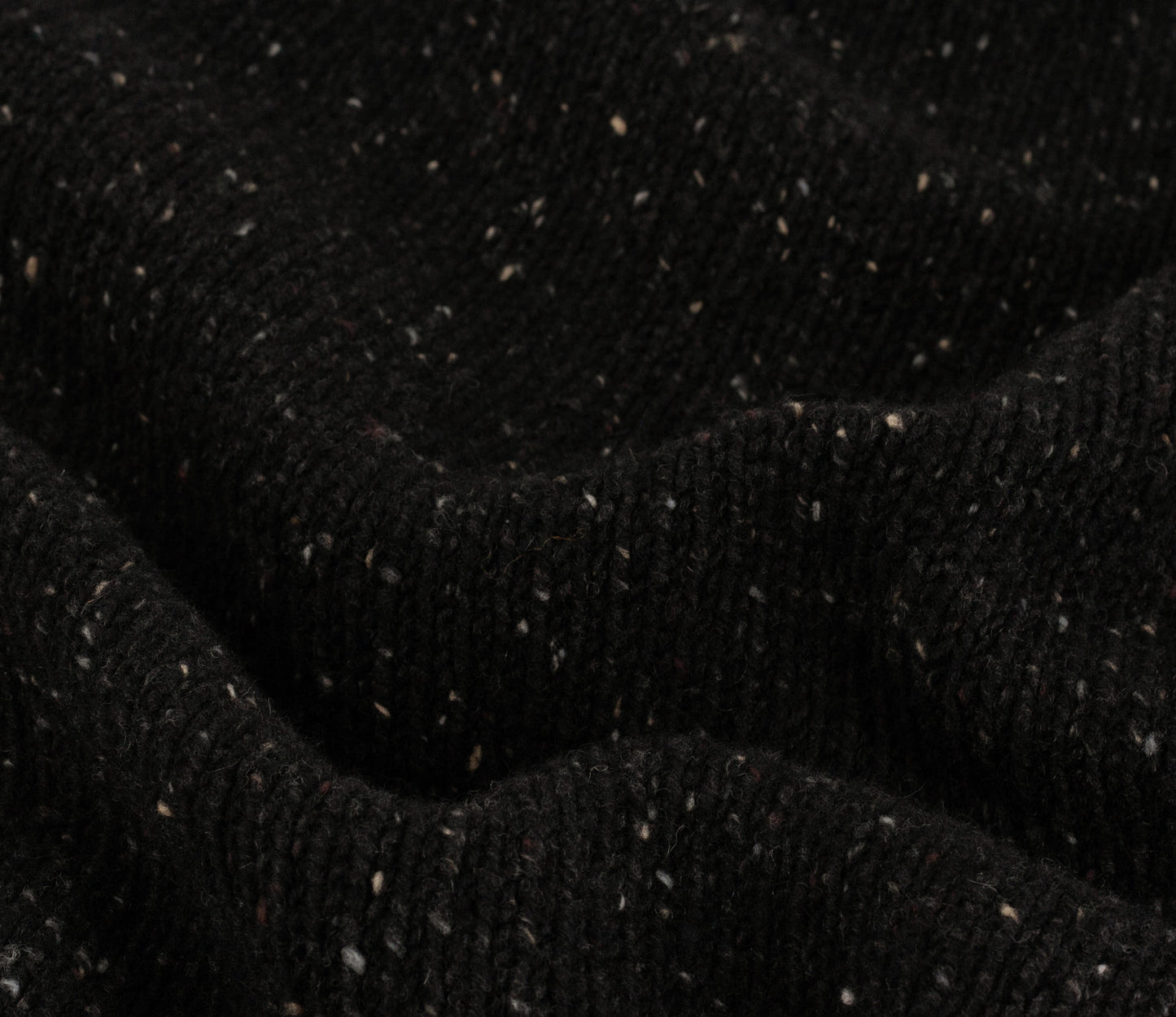 Chunky Donegal Wool Crew Neck Jumper in Black Tweed