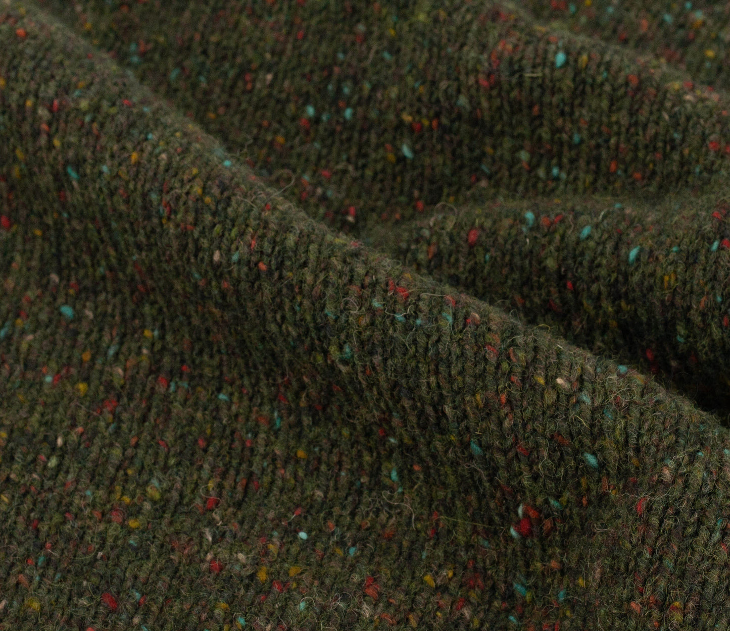 Chunky Donegal Wool Crew Neck Jumper in Forest Tweed