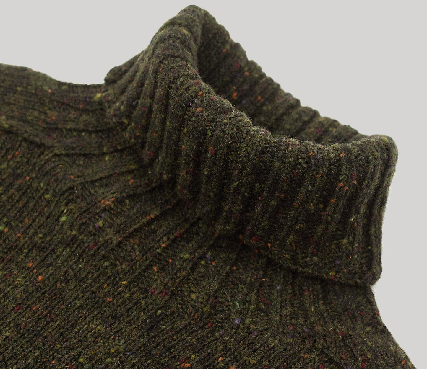 Merino Wool Donegal Roll Neck Jumper in Forest Tweed