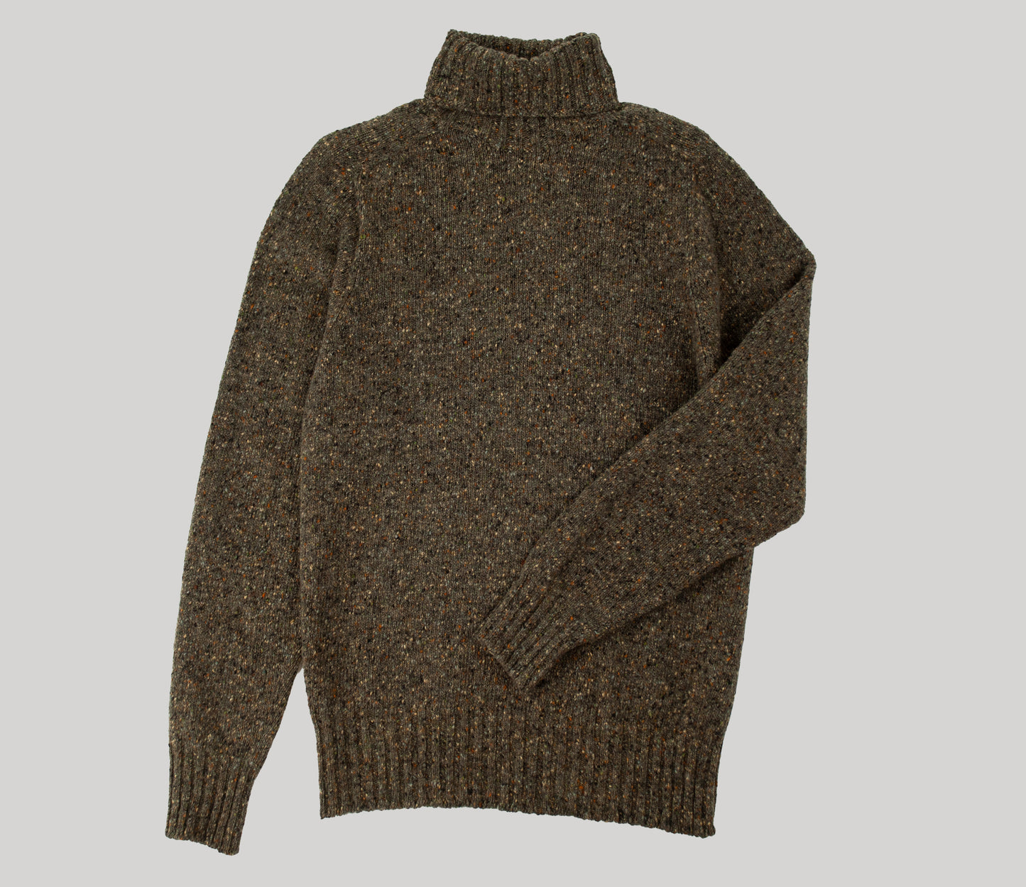 Merino Wool Donegal Roll Neck Jumper in Dark Natural Tweed