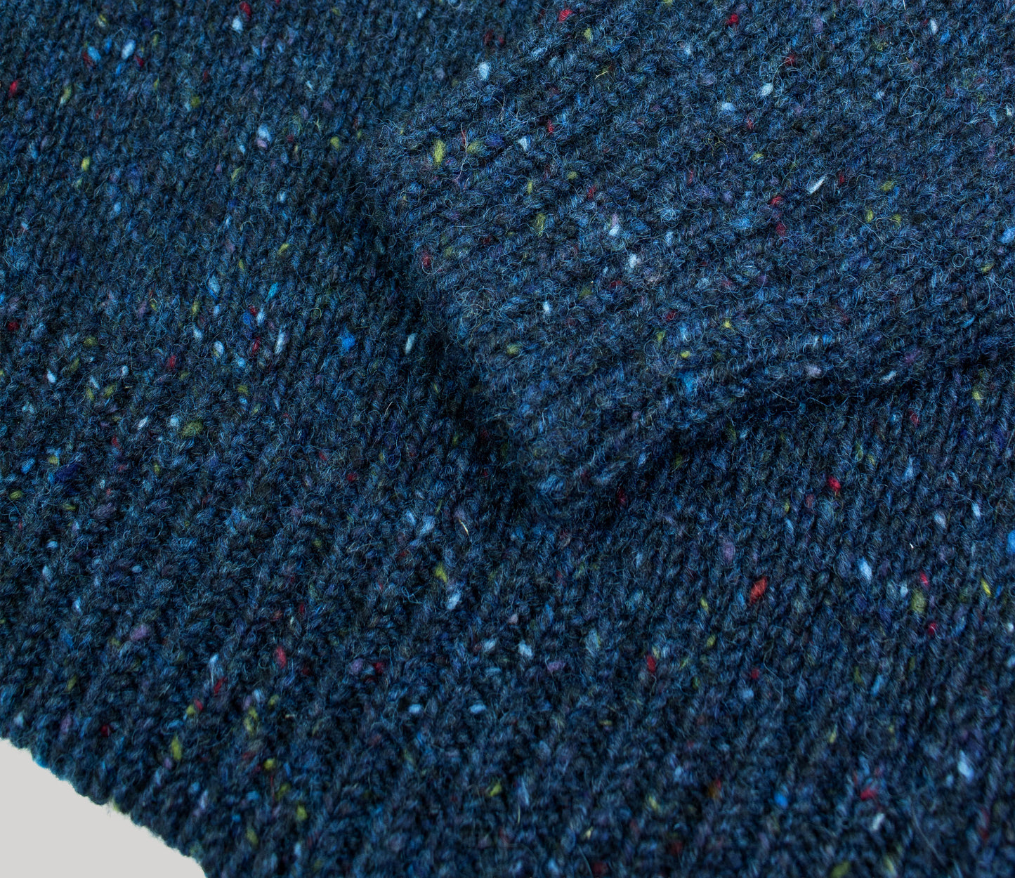 Chunky Donegal Wool Crew Neck Jumper in Petrol Blue Tweed