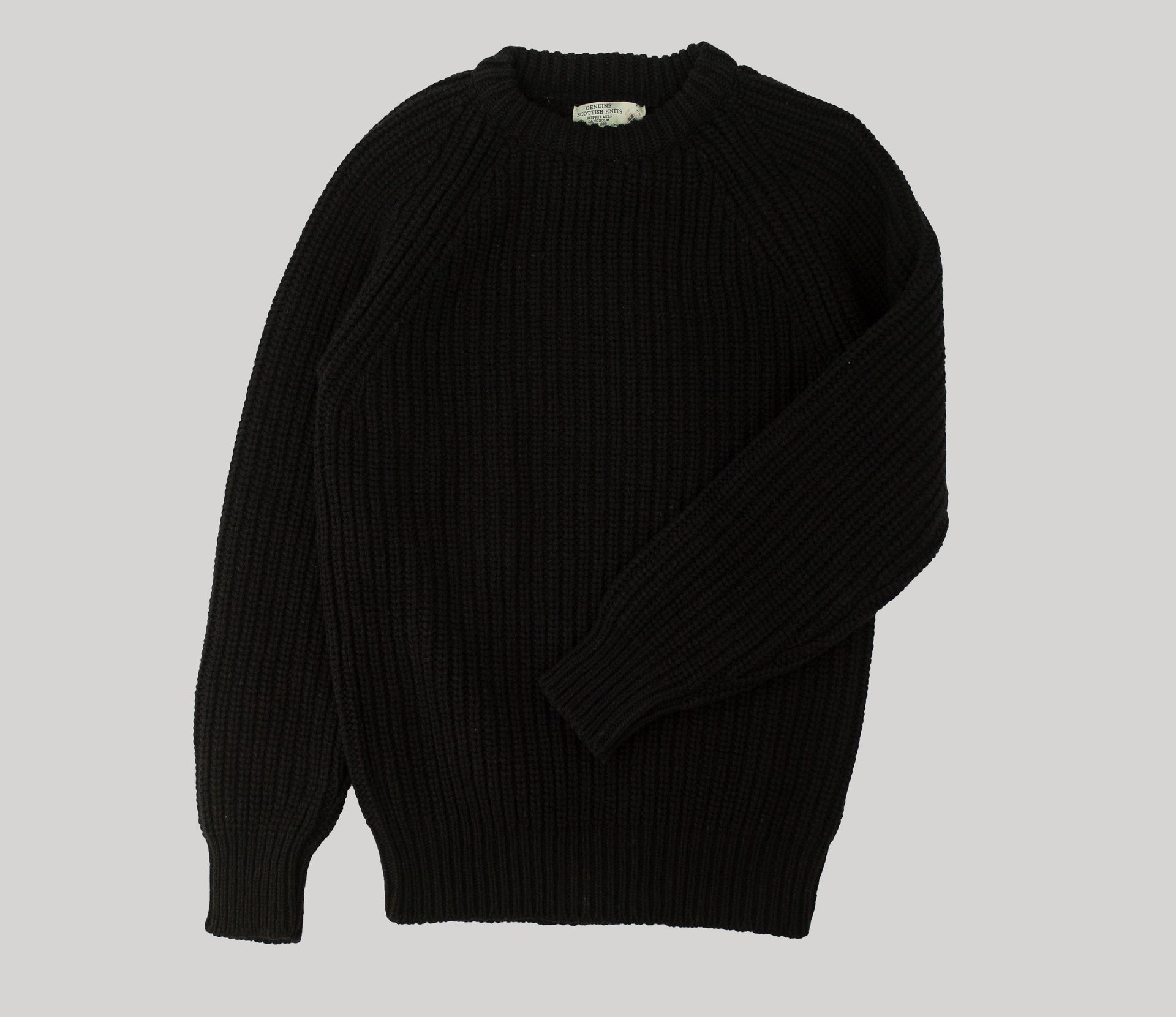 Fisherman Cable Knit Jumper Black Chunky Wool Fisherman Crew Neck