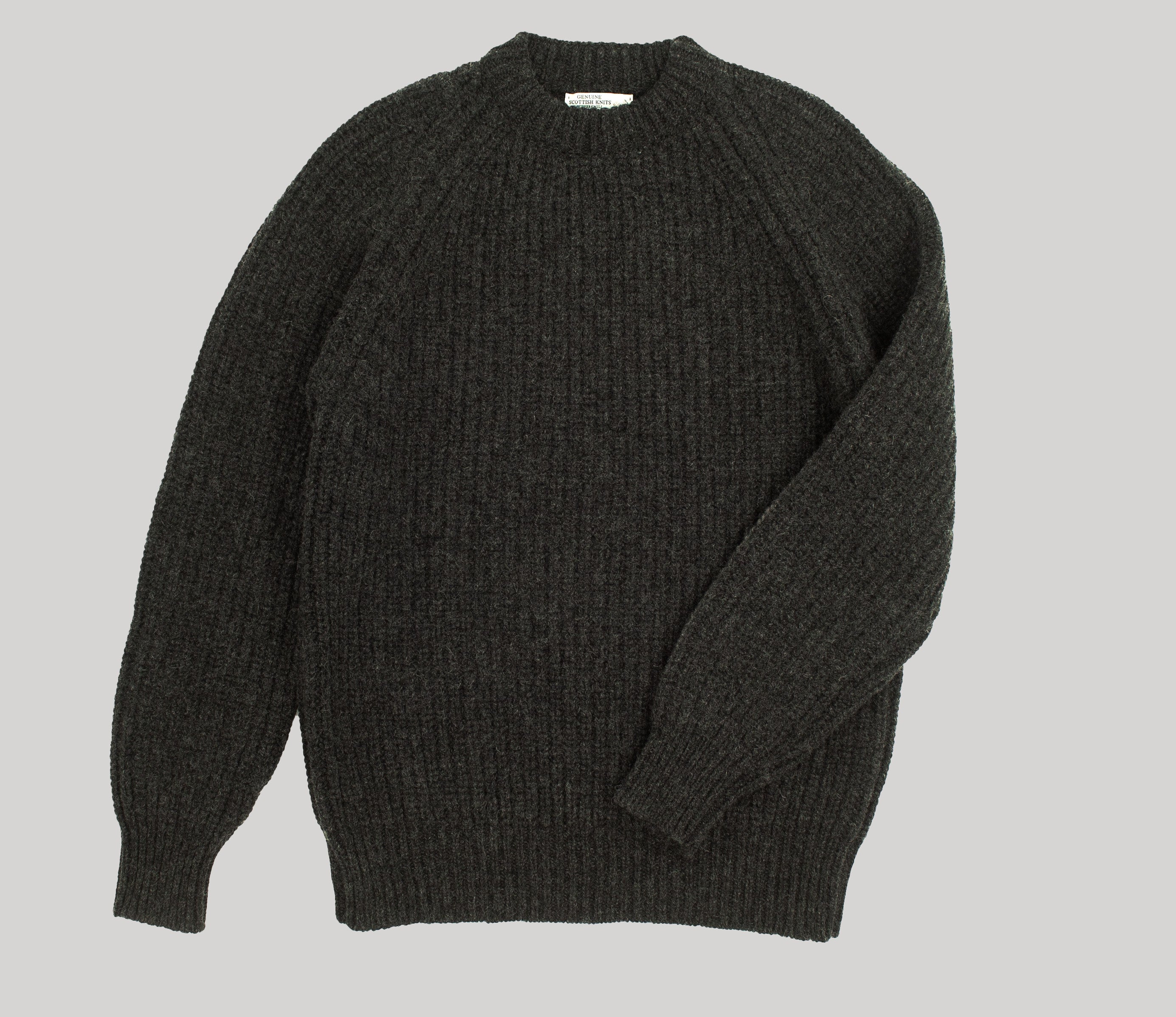 Chunky Wool Fisherman Crew Neck Jumper in Charcoal – Genuine