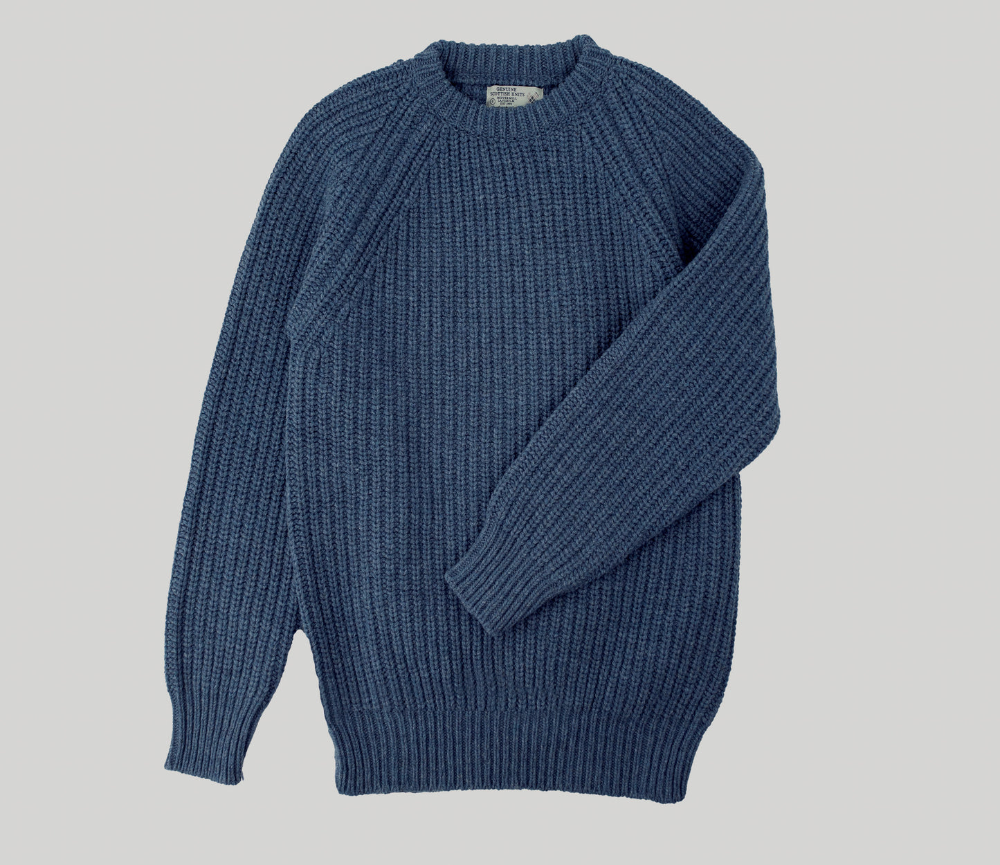 Chunky Wool Fisherman Crew Neck Jumper in Admirmal Blue