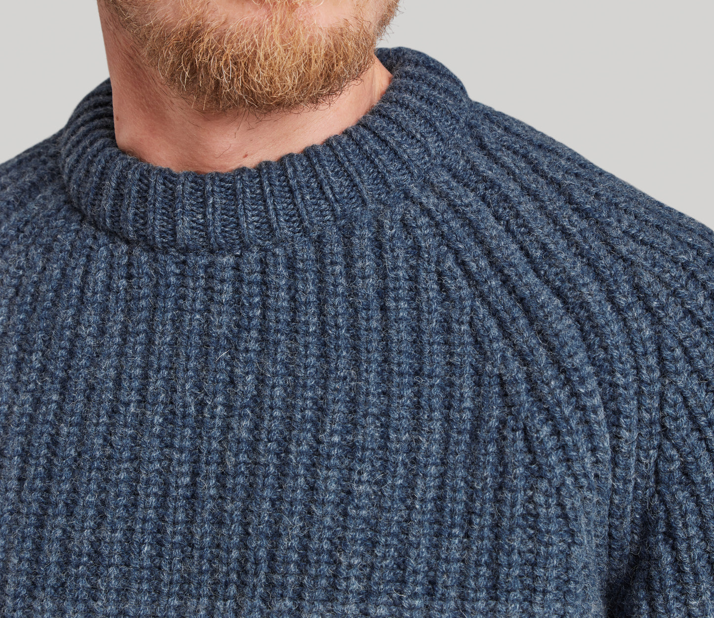 Chunky Wool Fisherman Crew Neck Jumper in Admirmal Blue
