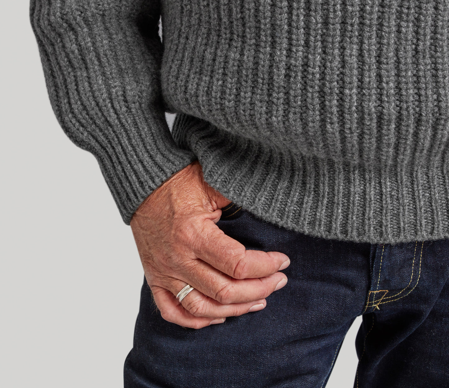Chunky Wool Fisherman Crew Neck Jumper in Derby Grey
