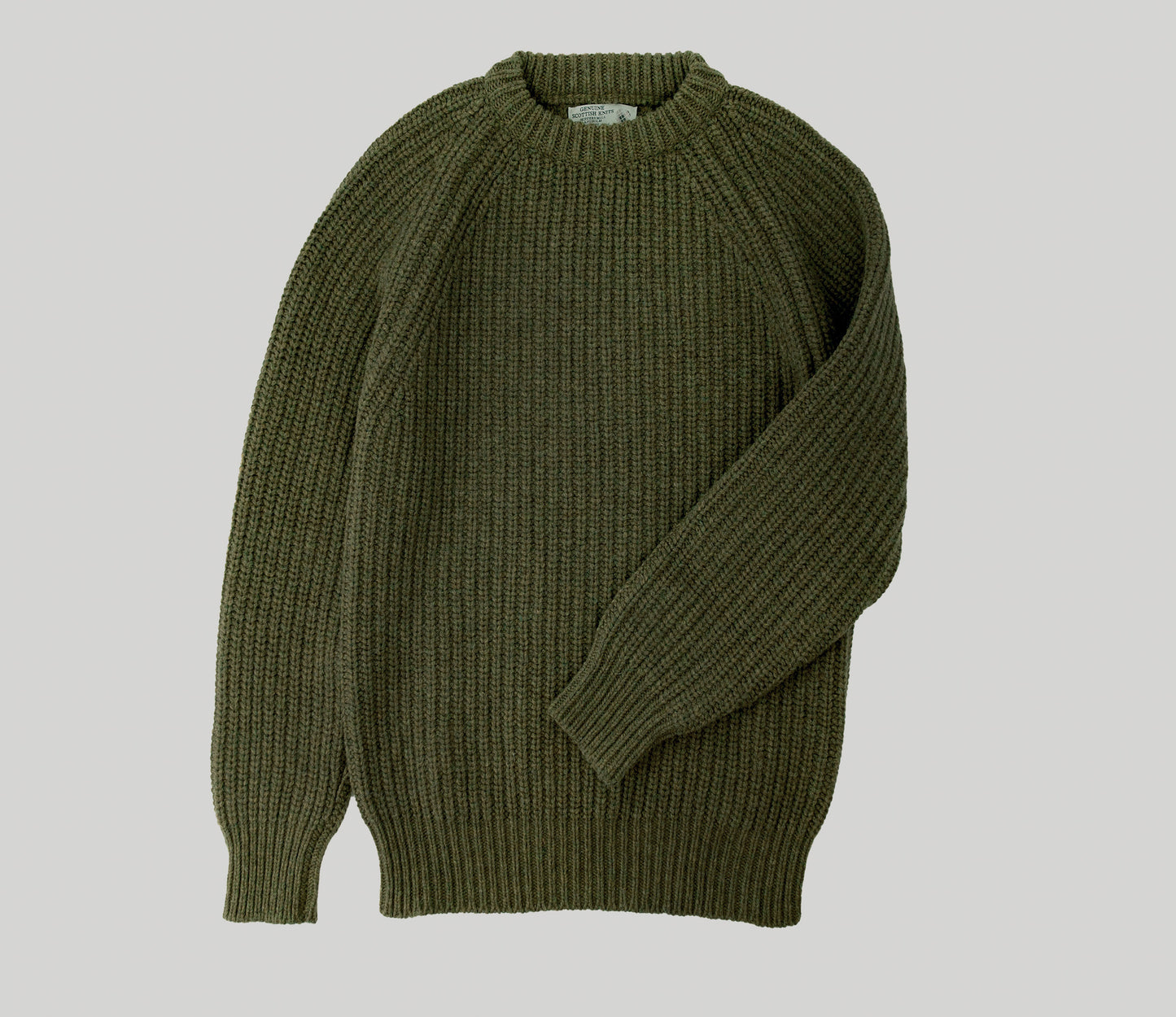 Chunky Wool Fisherman Crew Neck Jumper in Moss