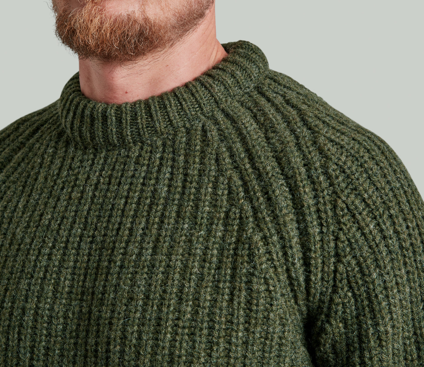 Chunky Wool Fisherman Crew Neck Jumper in Moss