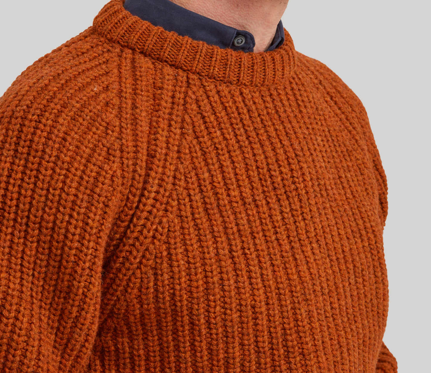 Chunky Wool Fisherman Crew Neck Jumper in Rust – Genuine Scottish Knits