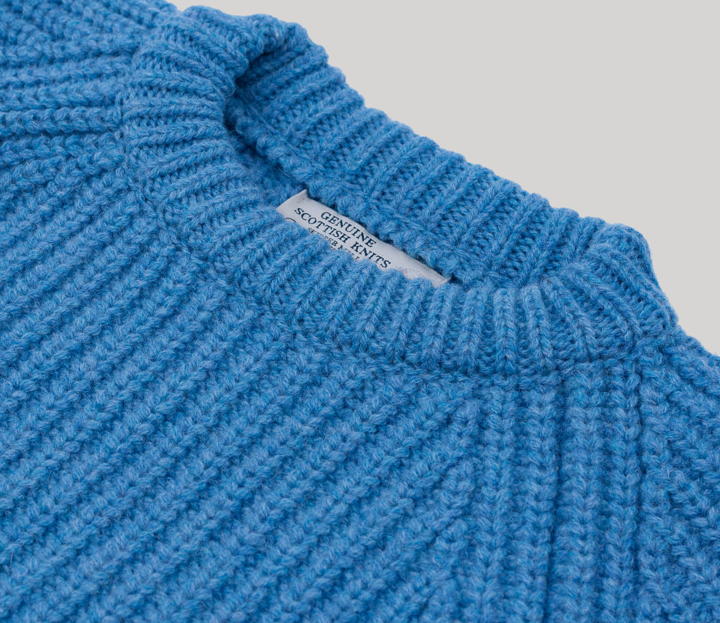 Chunky Wool Fisherman Crew Neck Jumper in Cornflower