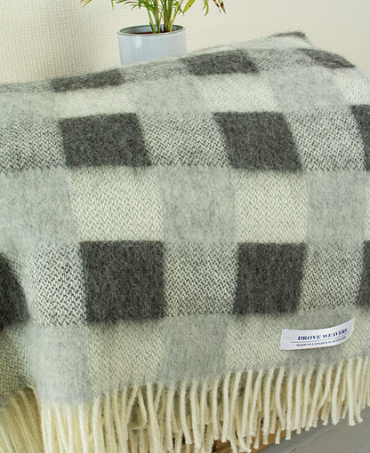 Wool Throw in Grey & Ecru Check