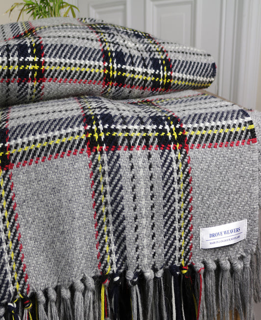 Wool Tartan Blanket in Grey Stewart