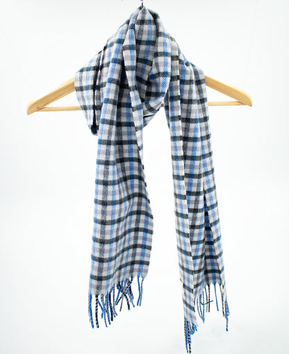 Cashmere Geelong Scarf in Gun Club Check Blue