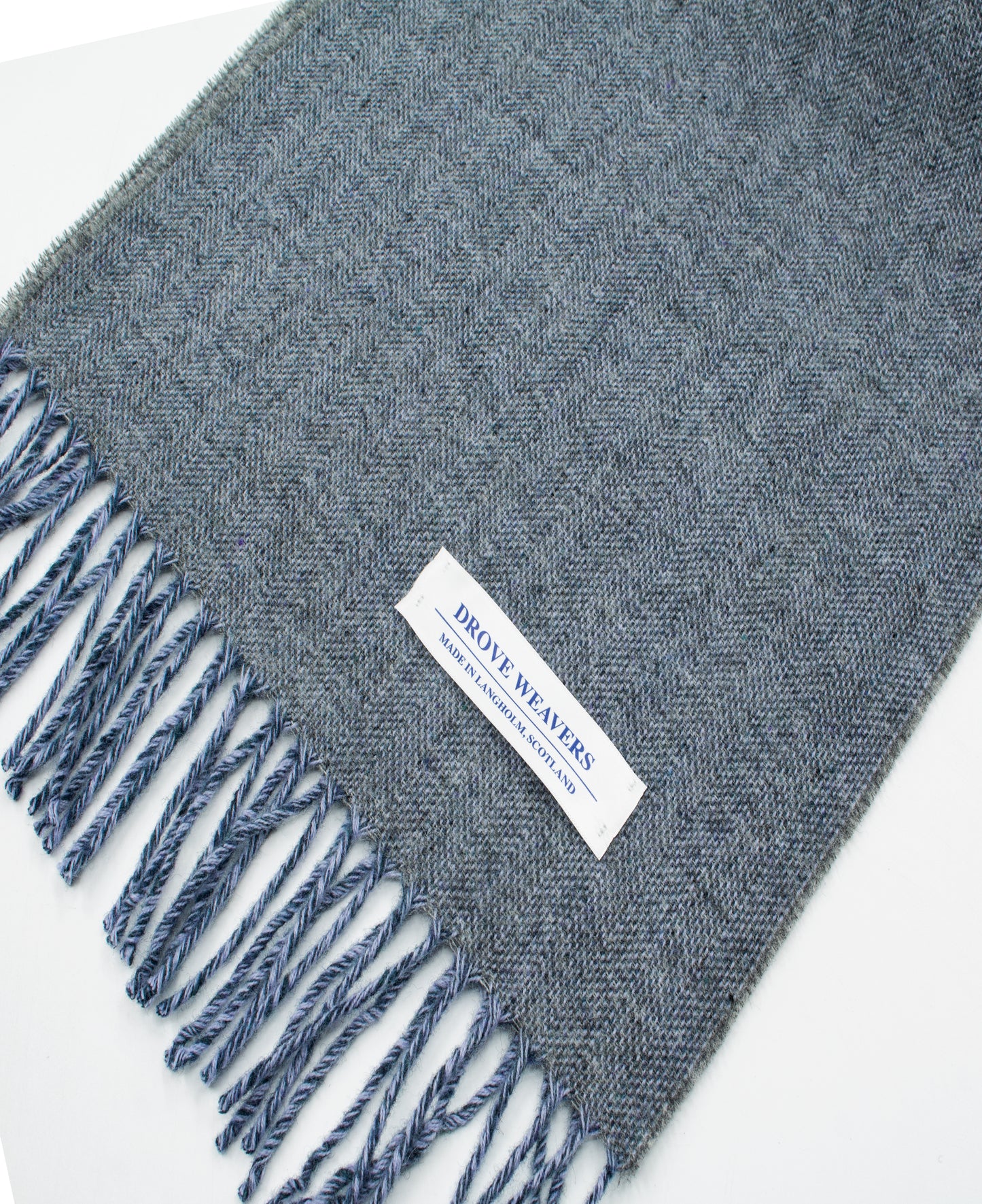 Herringbone Wool Scarf in Grey with Navy & Lilac Warp