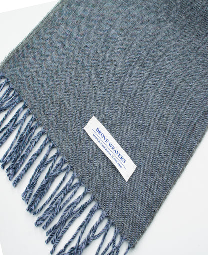 Herringbone Wool Scarf in Grey with Navy & Lilac Warp