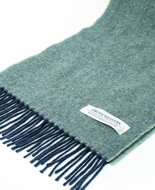 Cashmere Scarf in Duck Egg with Navy Warp