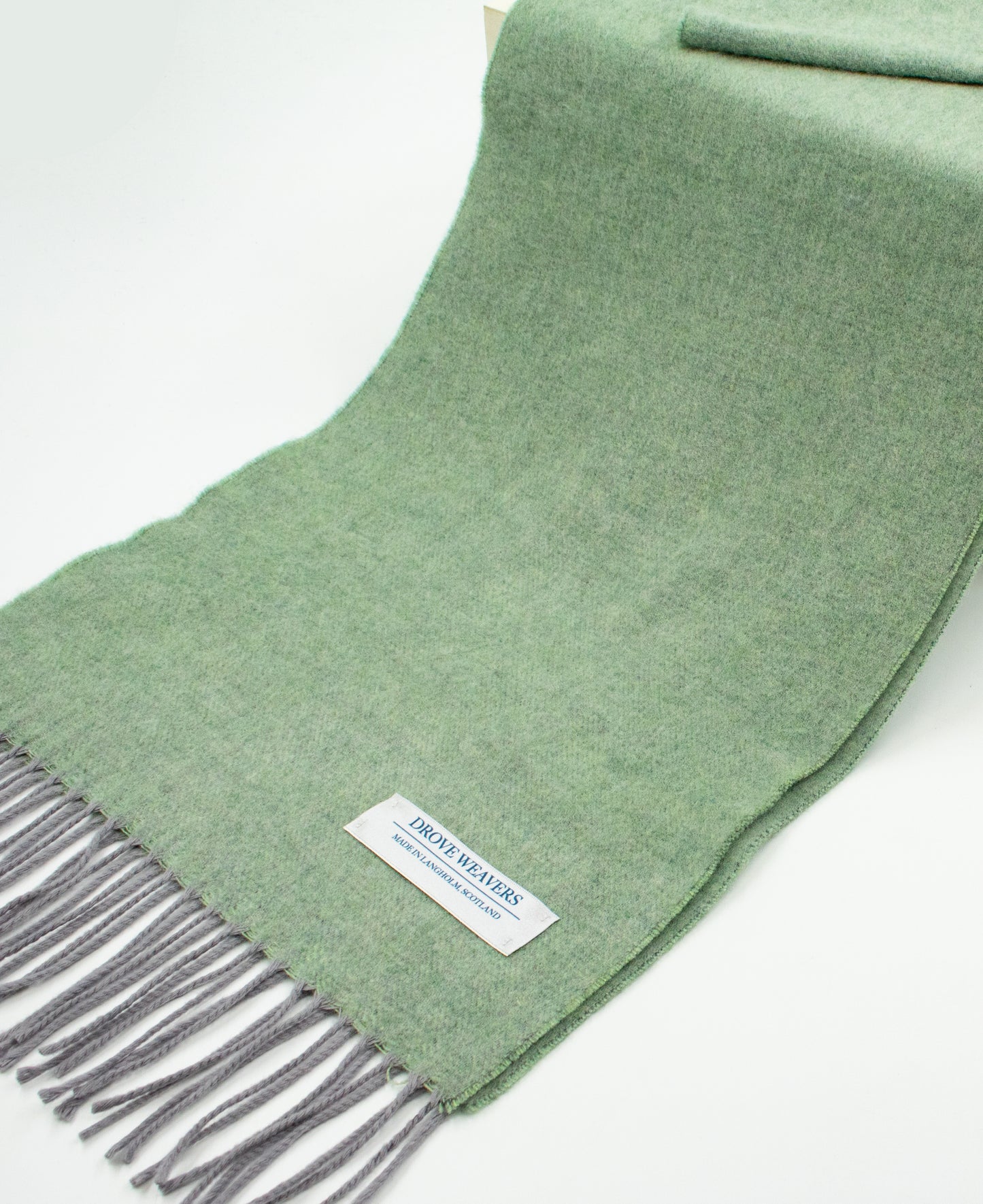 Herringbone Cashmere  Geelong Scarf in Green Grey Warp