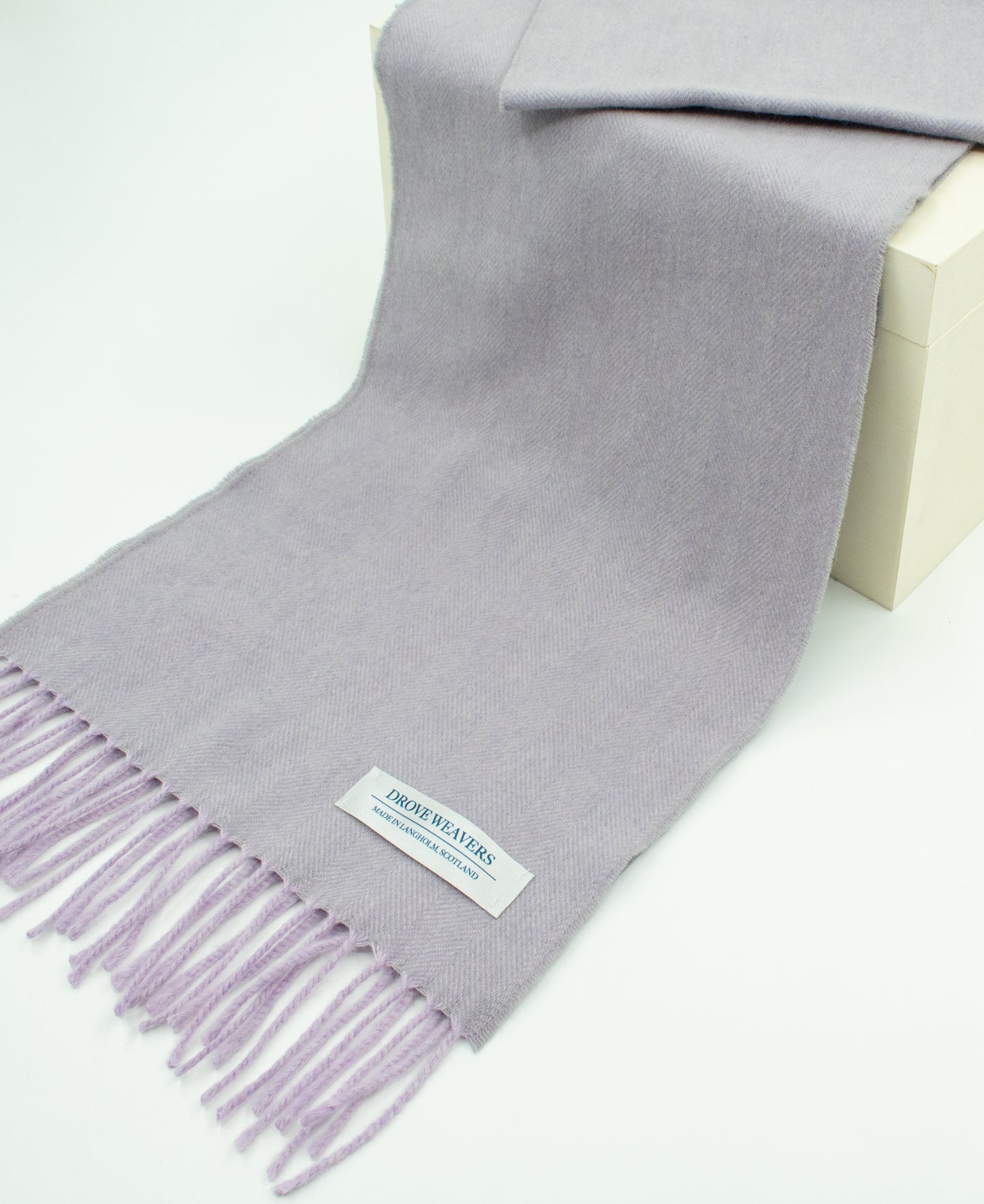Herringbone Cashmere  Geelong Scarf in Grey Lilac Warp