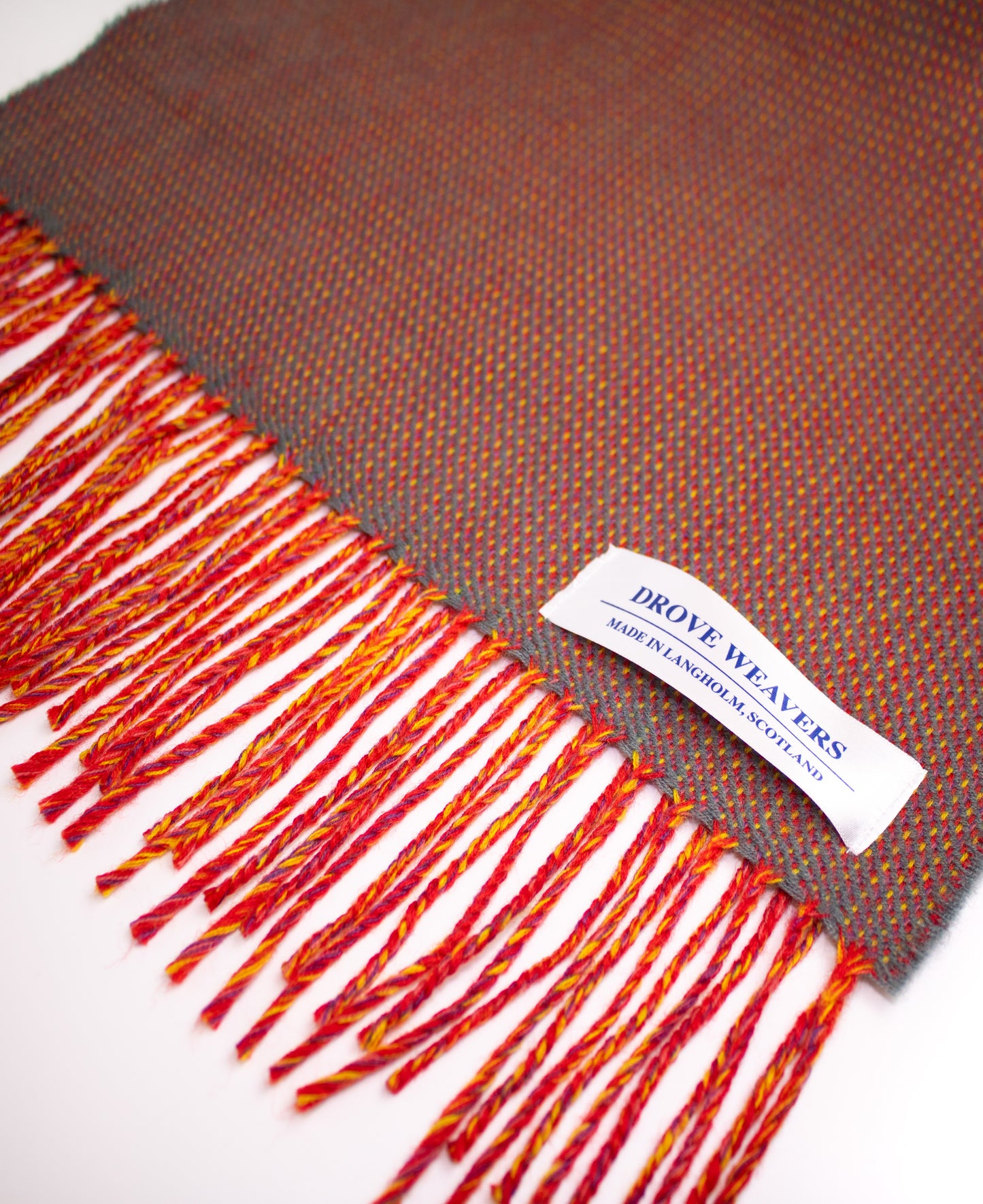 Herringbone Cashmere Geelong Scarf in Grey with Red & Yellow Warp
