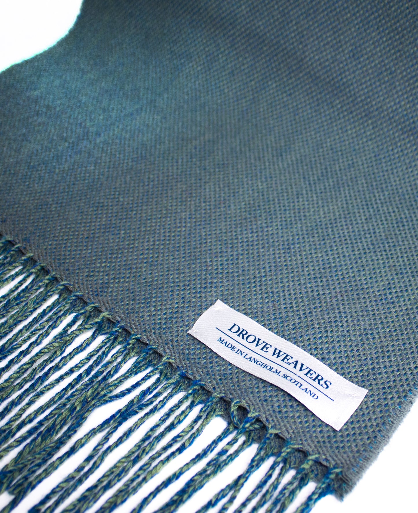 Herringbone Cashmere Geelong Scarf in Grey with Teal & Moorland