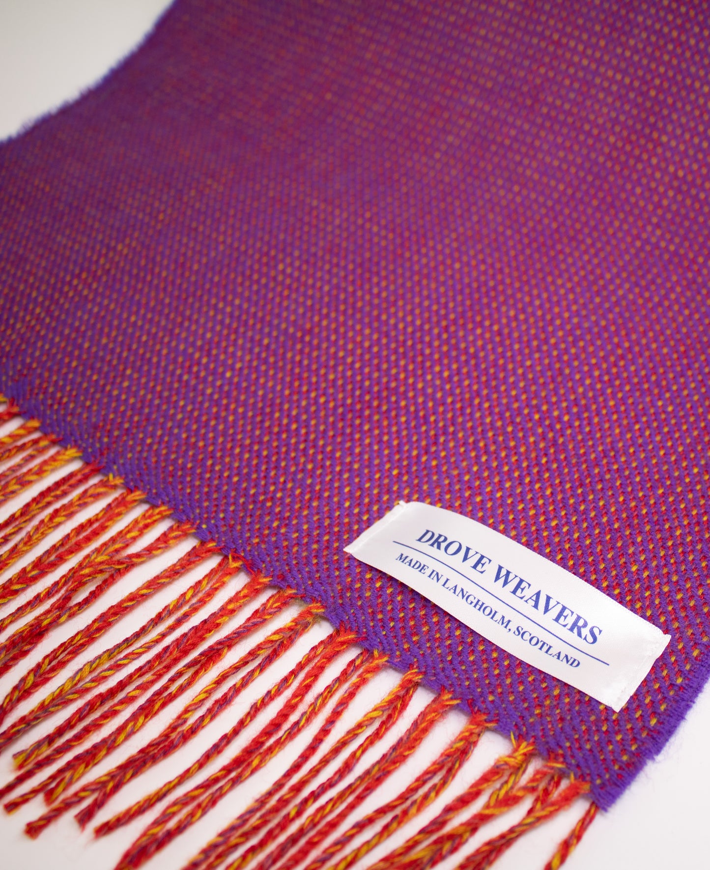 Herringbone Cashmere Geelong Scarf in Purple with Red & Yellow Warp