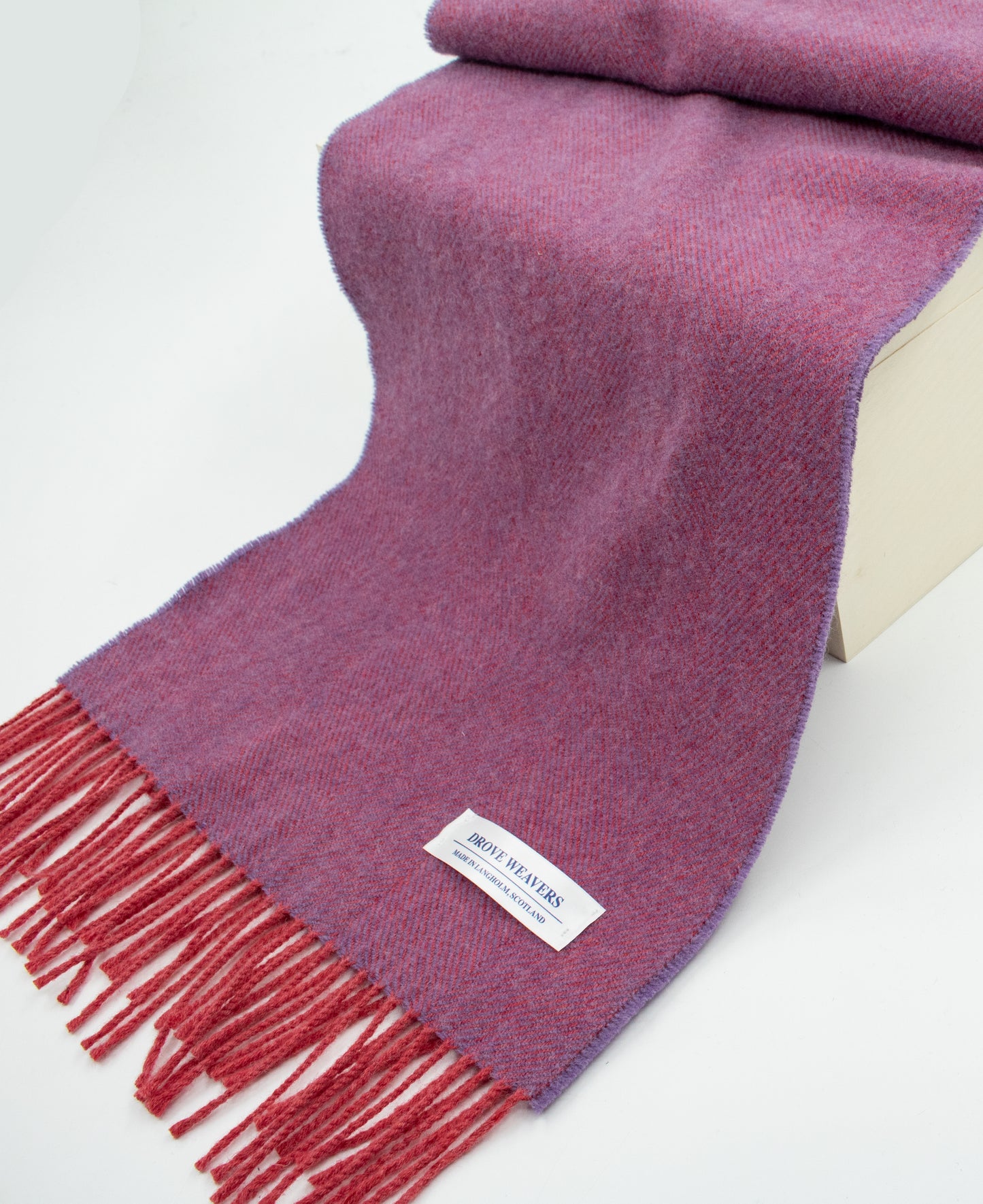 Herringbone Wool Scarf in Purple with Red Warp