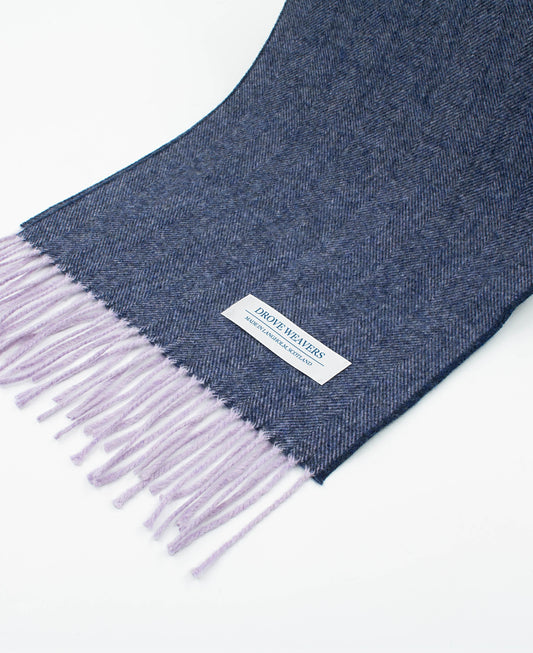 Geelong Cashmere Scarf in Herringbone Navy Lilac Warp