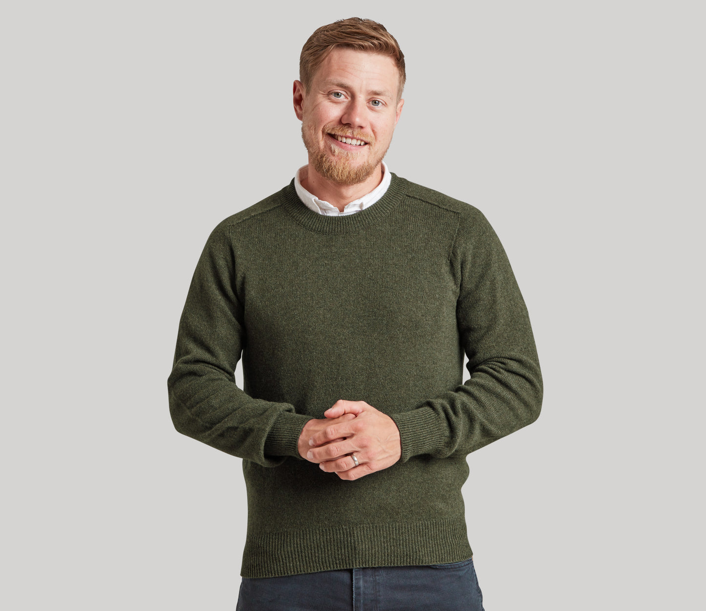 Mens Lambswool Crew Neck in Loden