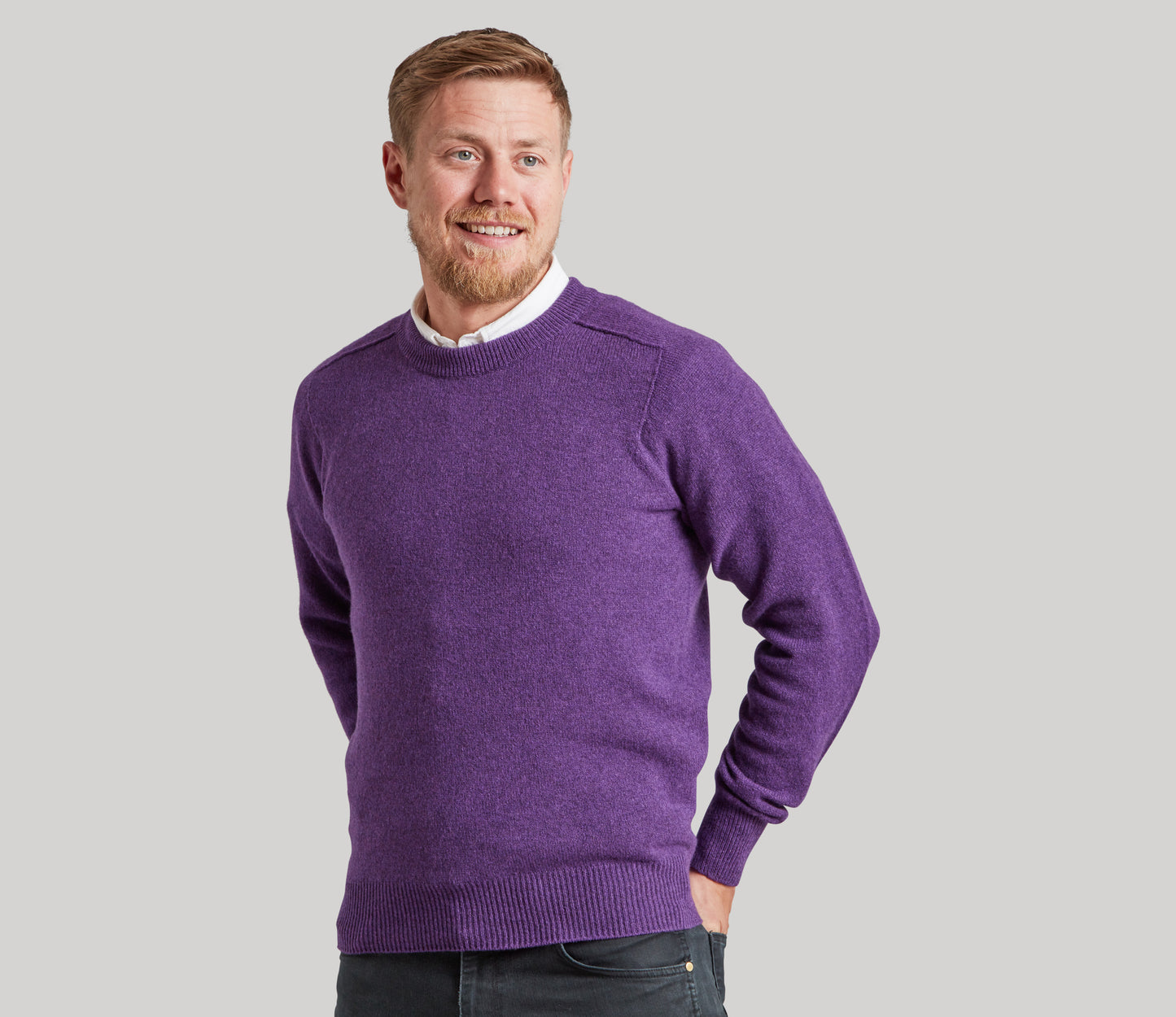 Mens Lambswool Crew Neck in Purple