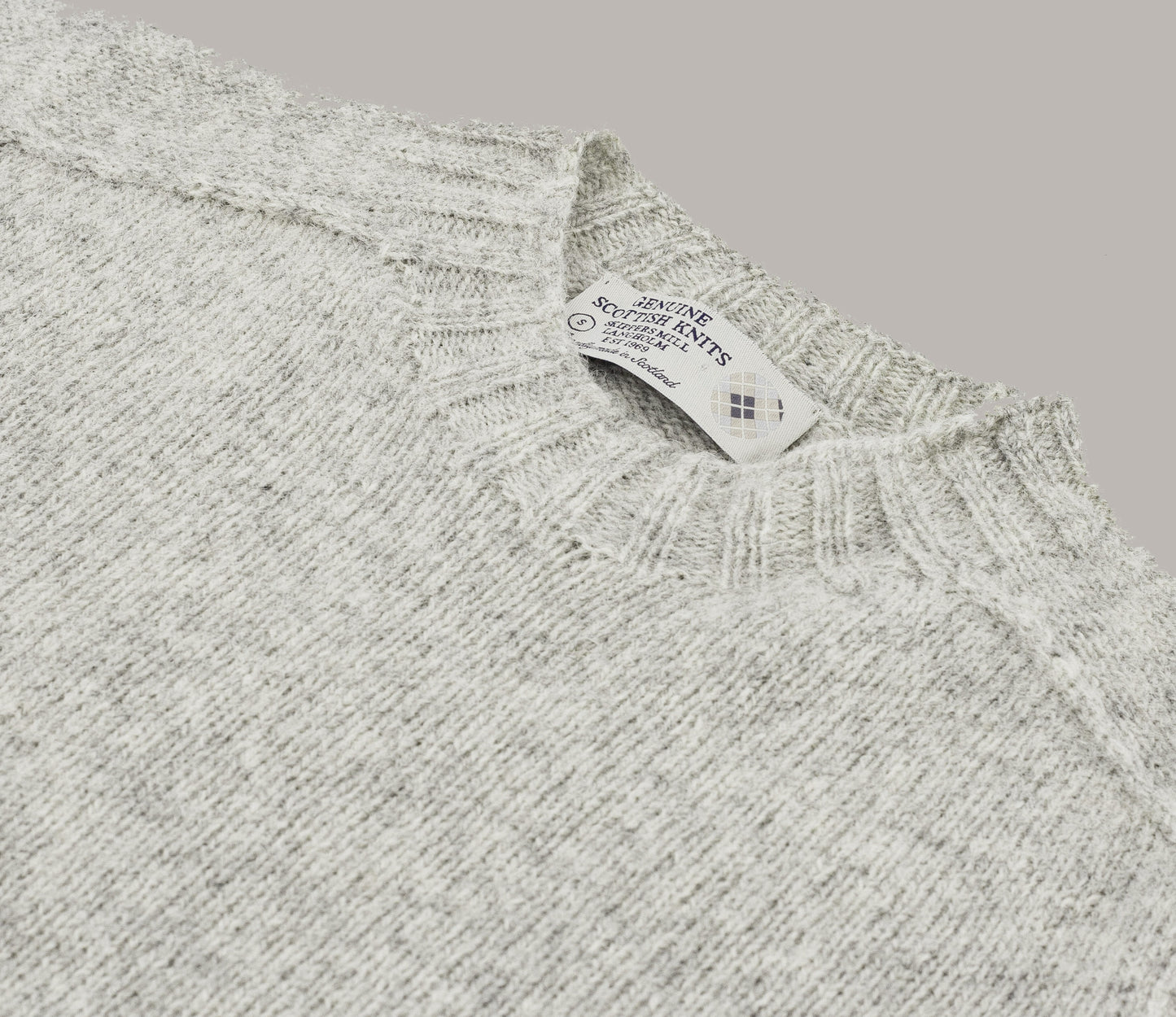 Saddle Shoulder Shetland Crew Neck Jumper in Silver