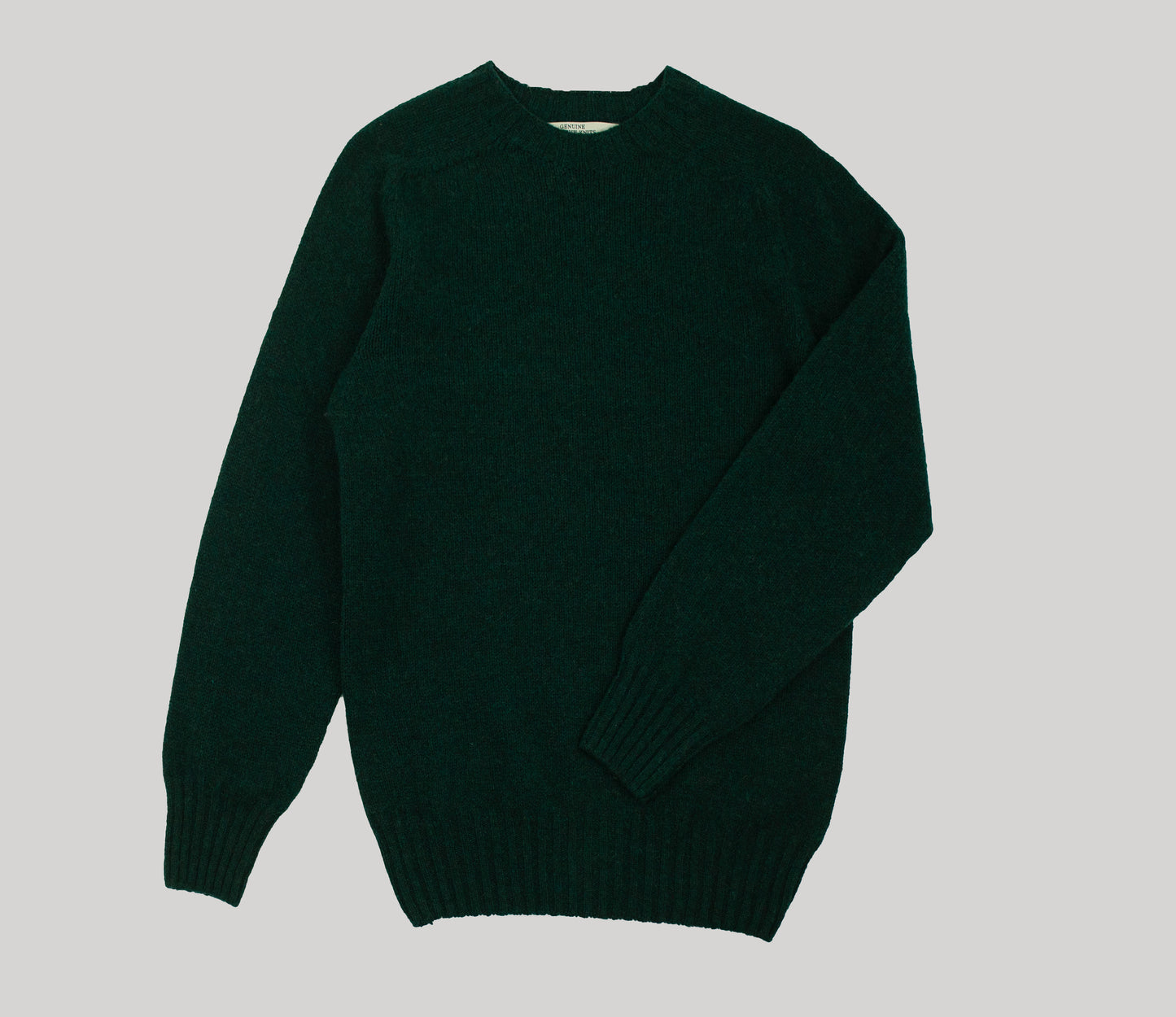 Classic Shetland Crew Neck Jumper in Bottle Green
