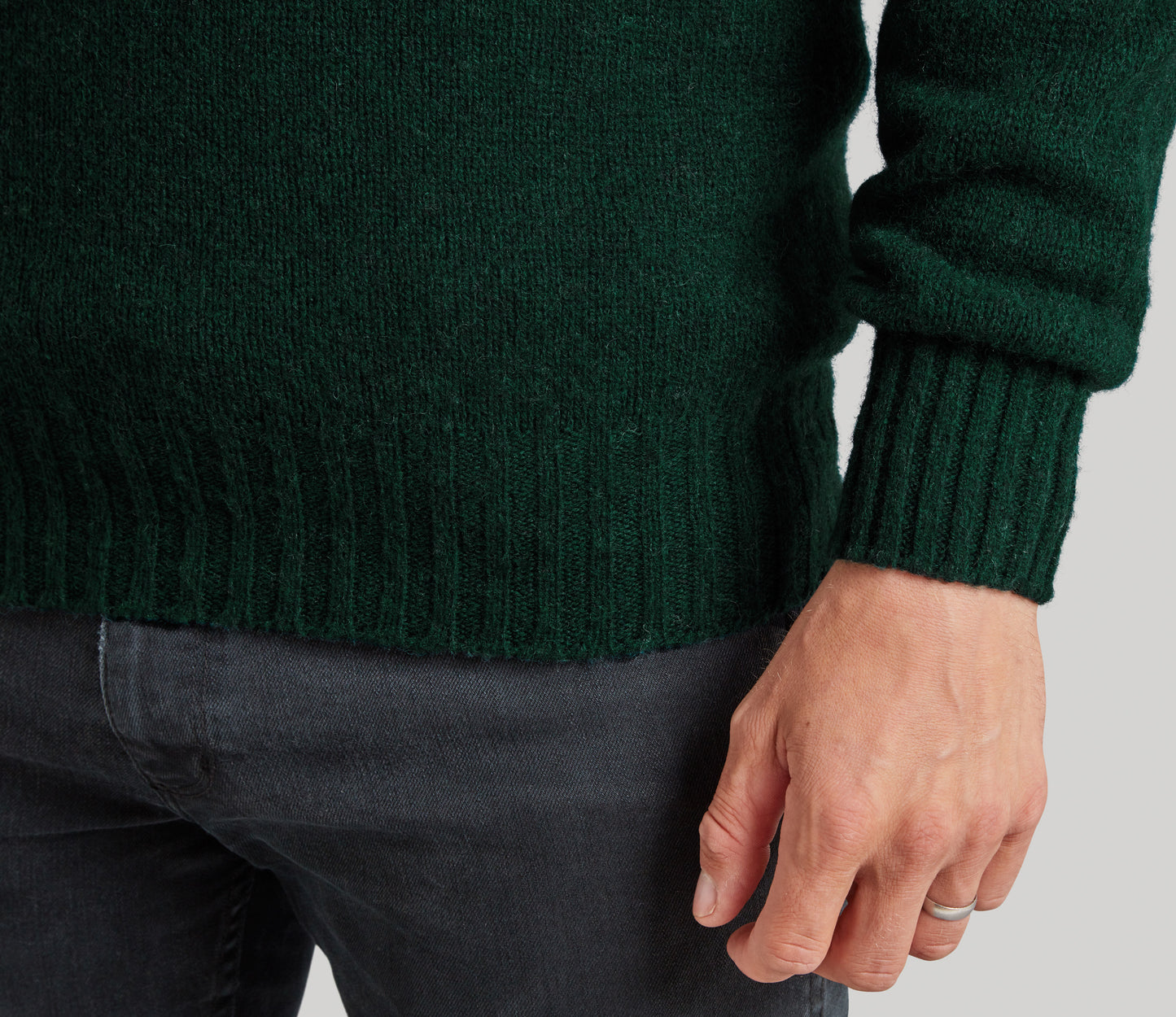 Classic Shetland Crew Neck Jumper in Bottle Green