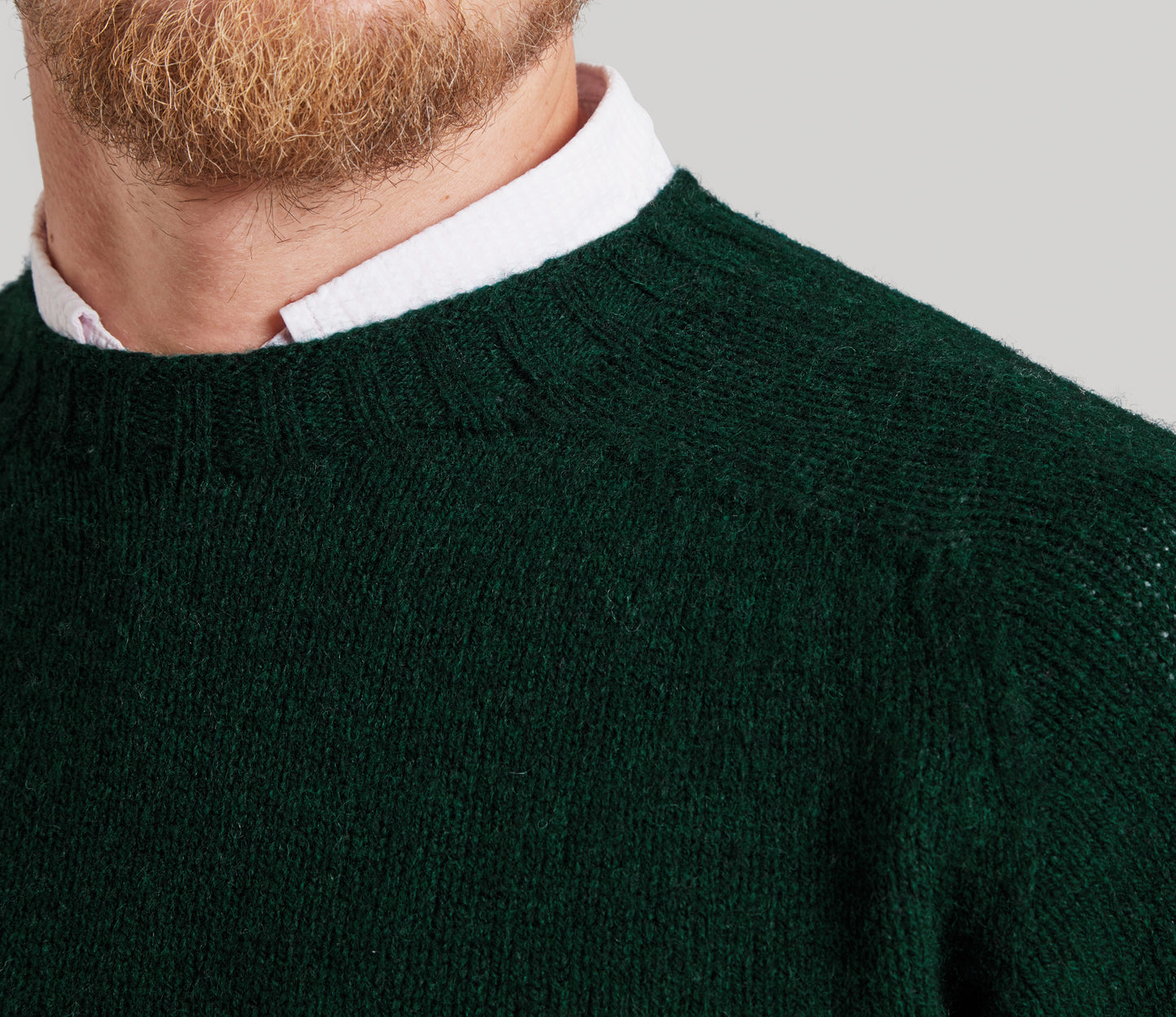 Classic Shetland Crew Neck Jumper in Bottle Green
