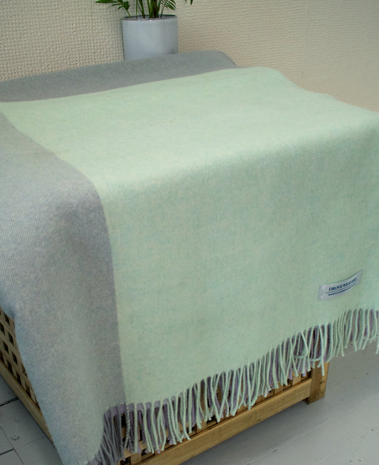 Geelong Cashmere Mix Block Check Throw in Soft Green & Lilac