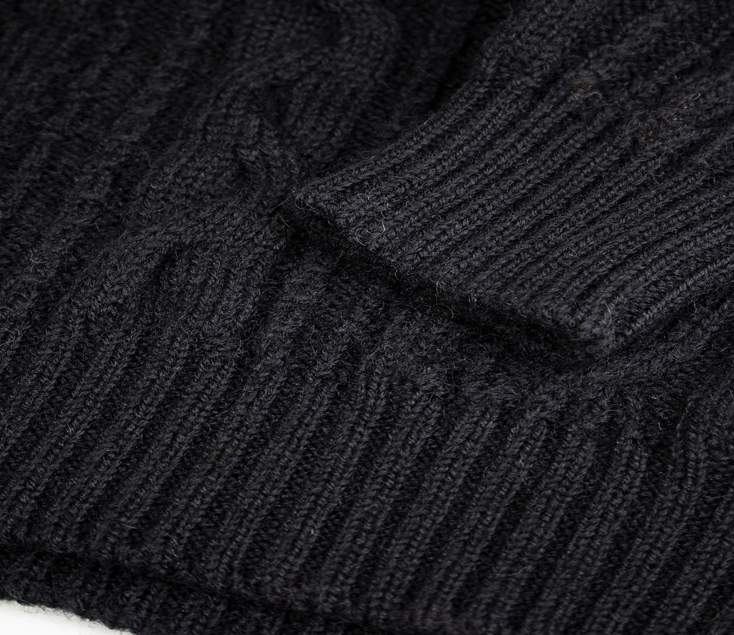 Aran Cable Knit Crew Neck Jumper in Black