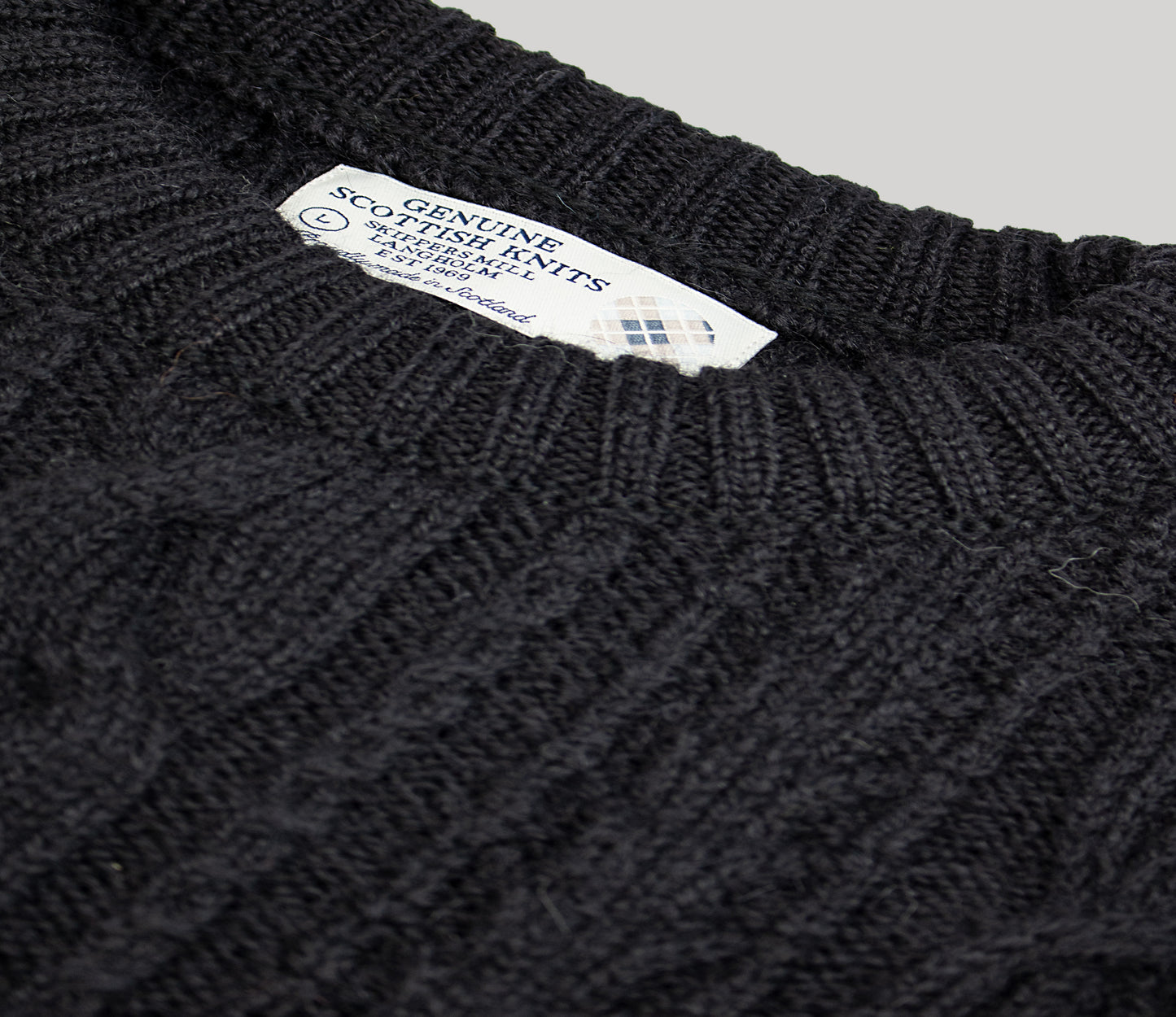 Aran Cable Knit Crew Neck Jumper in Black