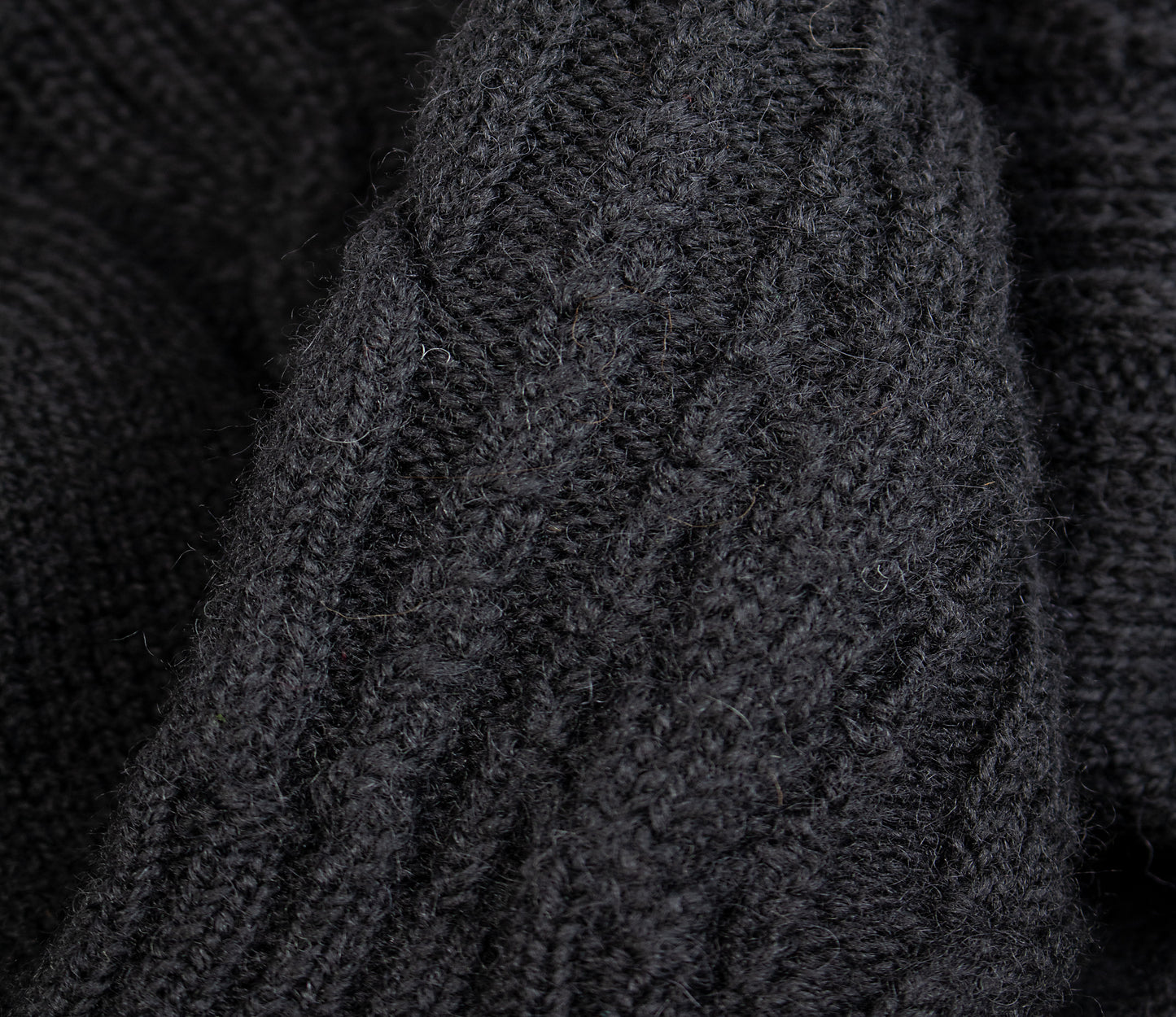 Aran Cable Knit Crew Neck Jumper in Black