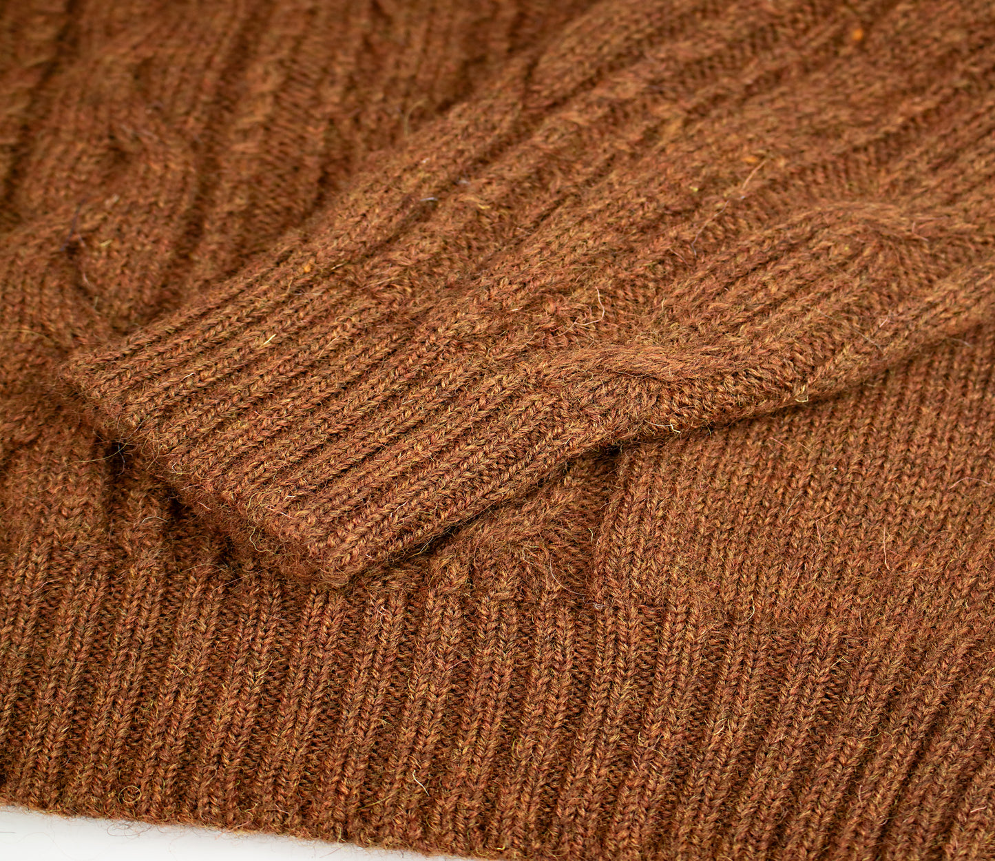 Aran Cable Knit Crew Neck Jumper in Rust