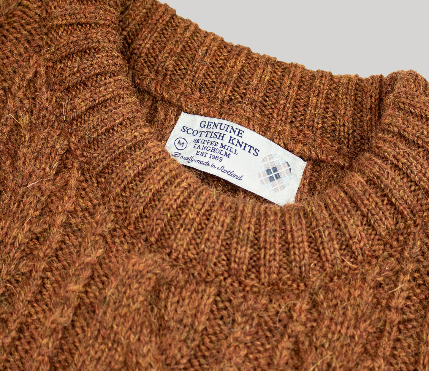 Aran Cable Knit Crew Neck Jumper in Rust