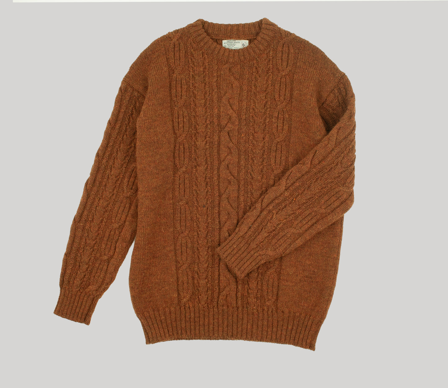 Aran Cable Knit Crew Neck Jumper in Rust