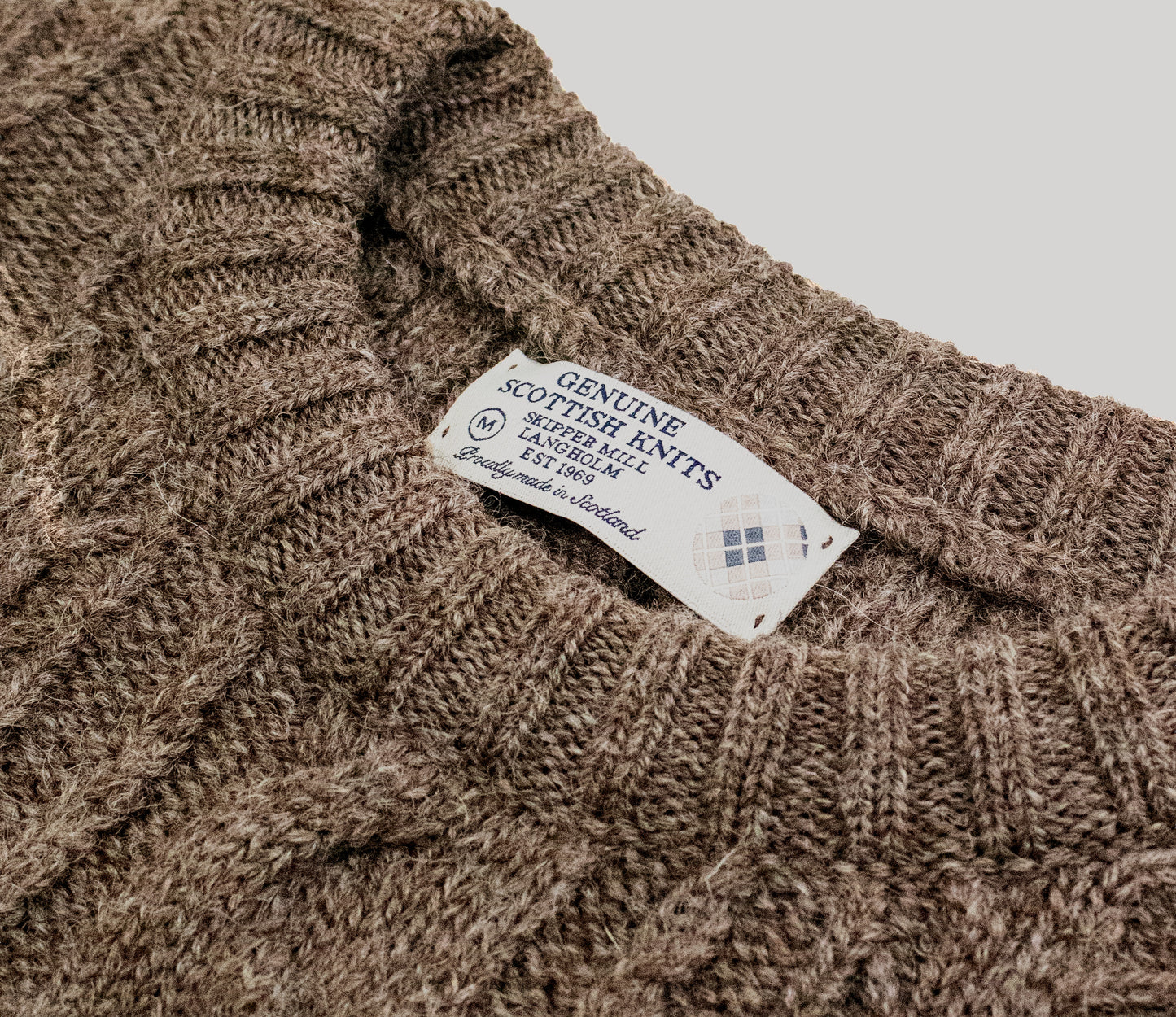 Aran Cable Knit Crew Neck Jumper in Taupe