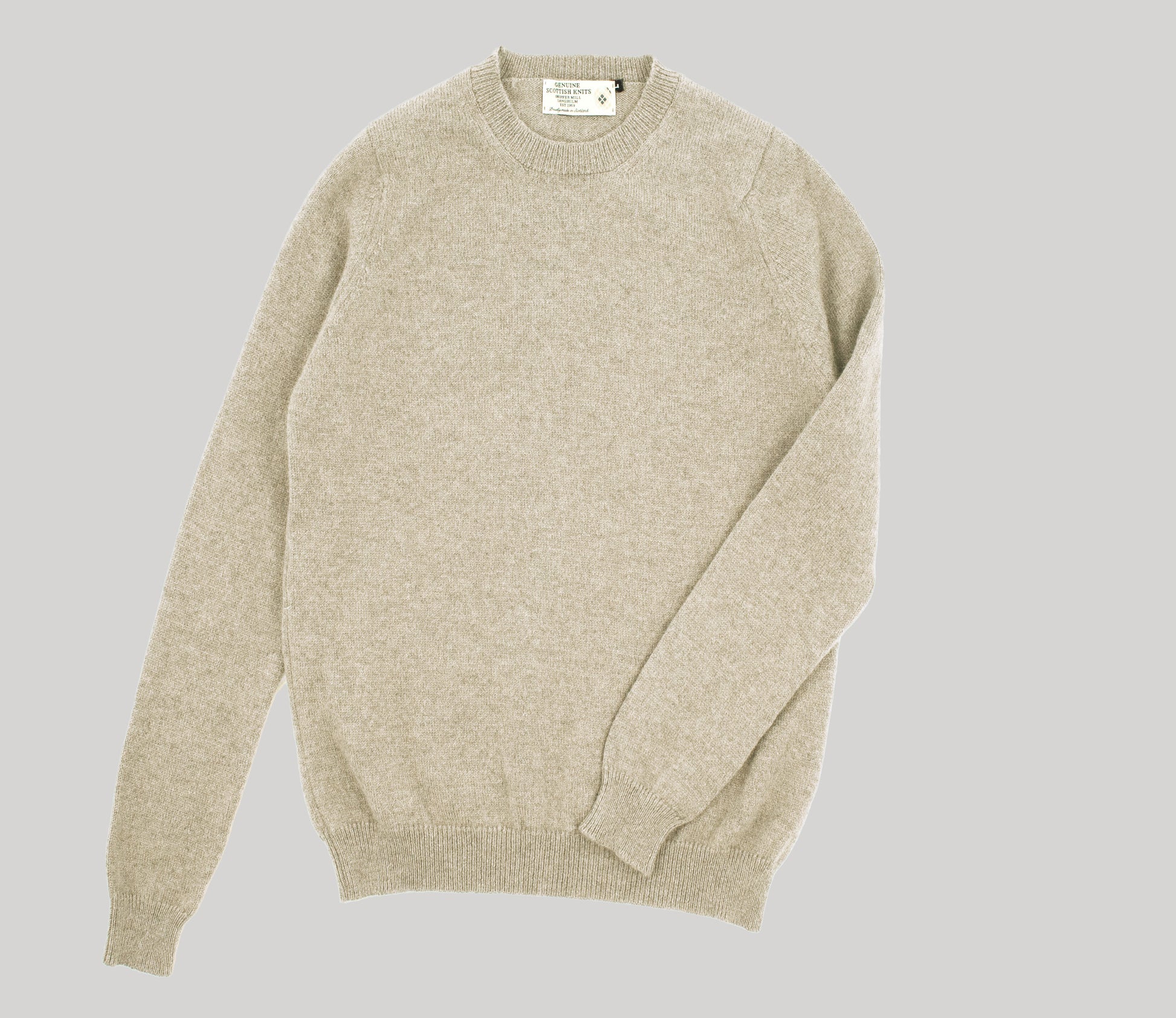 Wool Angora Blend Crew Neck in Stone