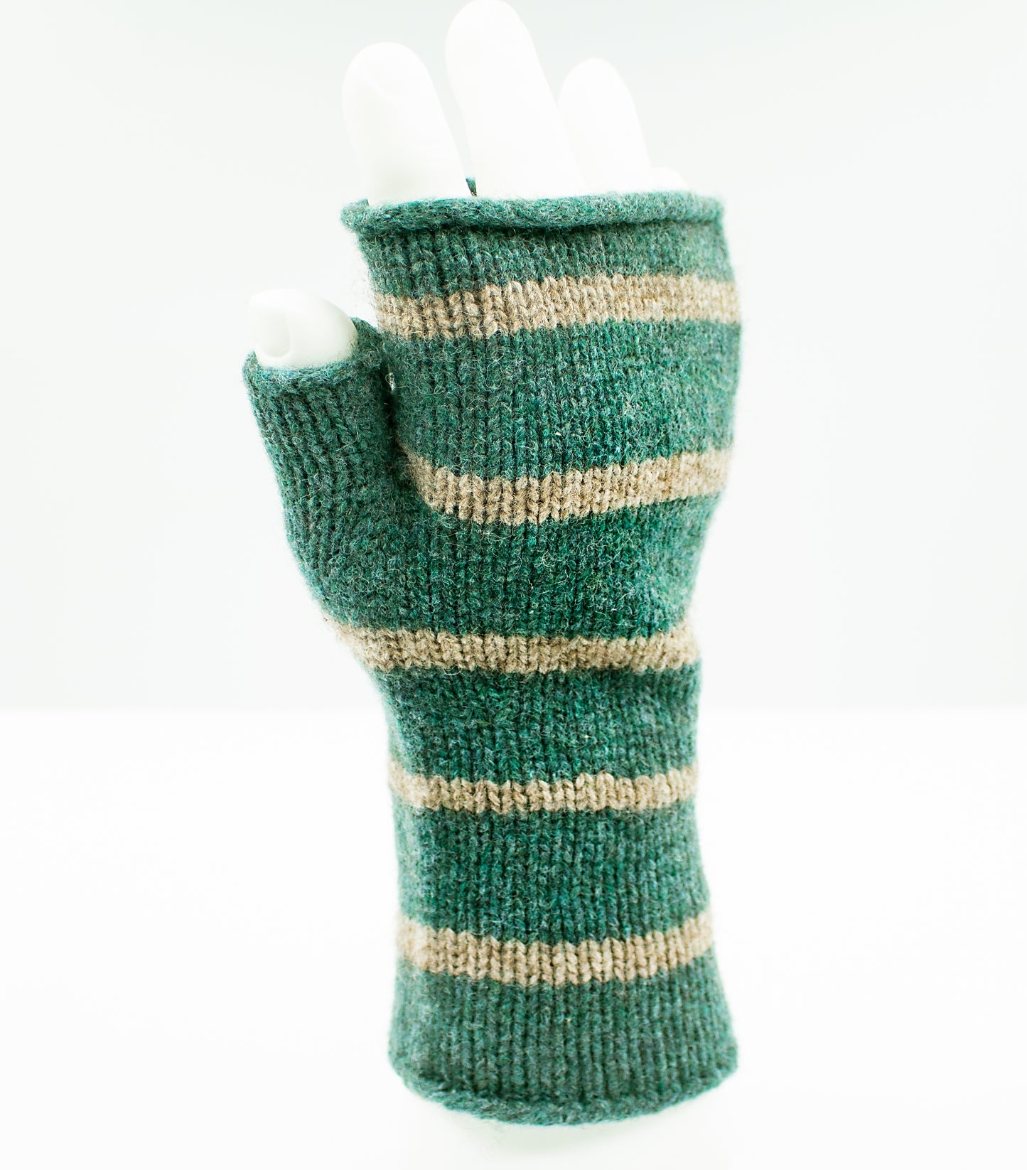 Merino-Yak Wrist Warmers in Forest Stripe